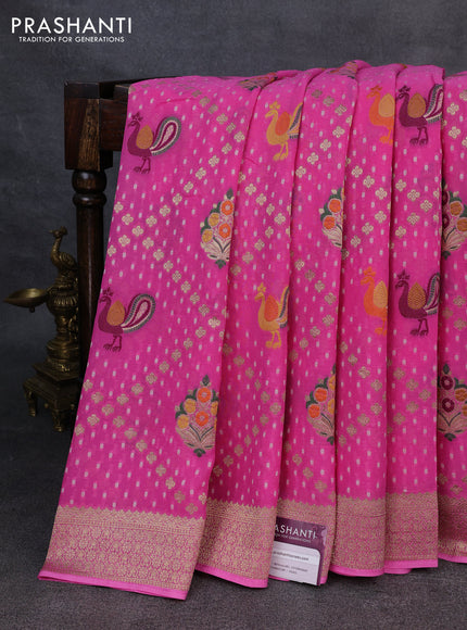 Banarasi semi georgette saree pink with allover thread & zari woven buttas and zari woven border