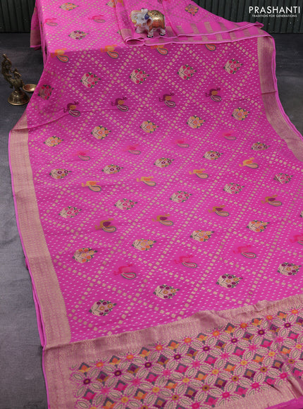 Banarasi semi georgette saree pink with allover thread & zari woven buttas and zari woven border