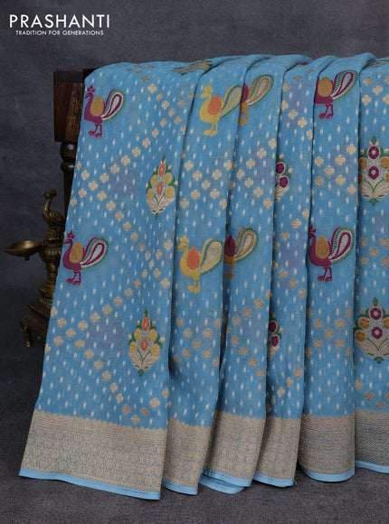Banarasi semi georgette saree pastel blue with allover thread & zari woven buttas and zari woven border