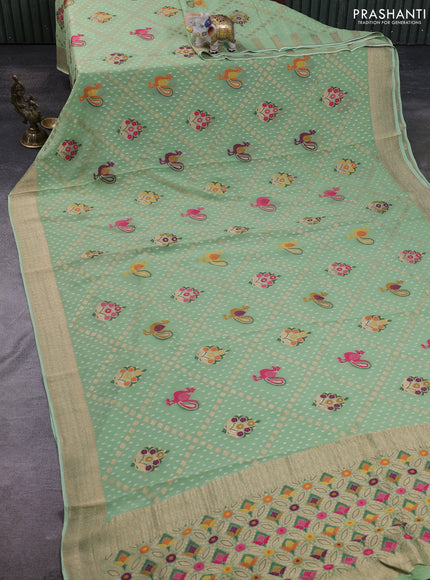 Banarasi semi georgette saree pista green with allover thread & zari woven buttas and zari woven border