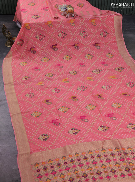 Banarasi semi georgette saree peach orange with allover thread & zari woven buttas and zari woven border
