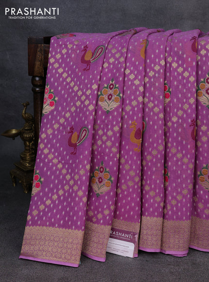 Banarasi semi georgette saree lavender with allover thread & zari woven buttas and zari woven border