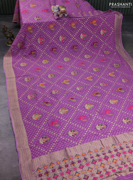 Banarasi semi georgette saree lavender with allover thread & zari woven buttas and zari woven border