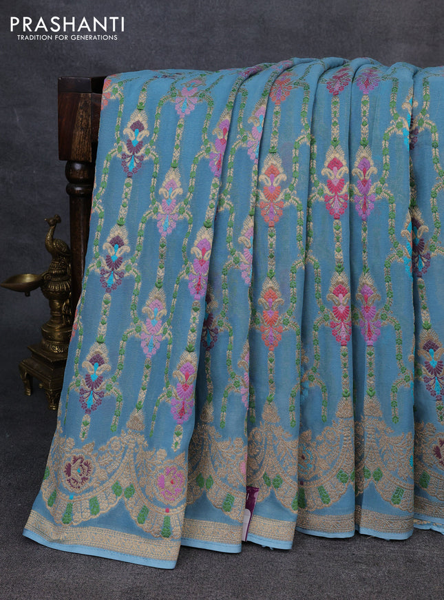 Banarasi semi georgette saree pastel blue with allover thread & zari weaves and woven border