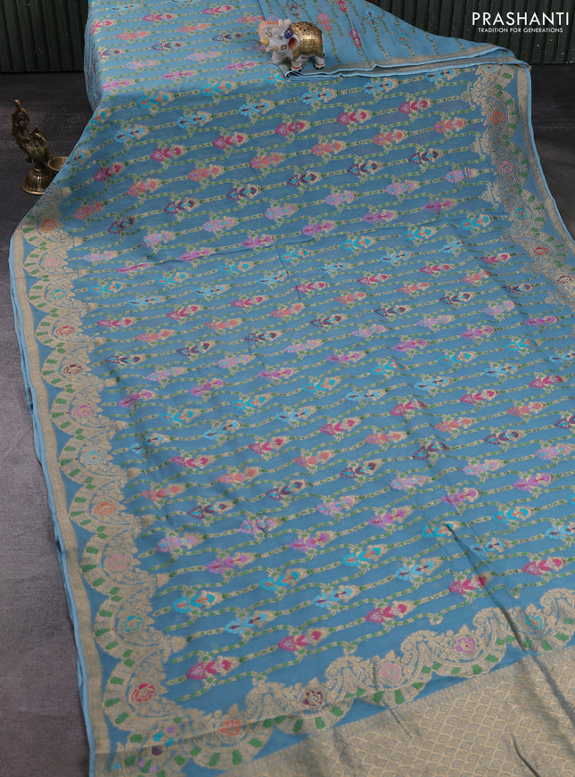 Banarasi semi georgette saree pastel blue with allover thread & zari weaves and woven border