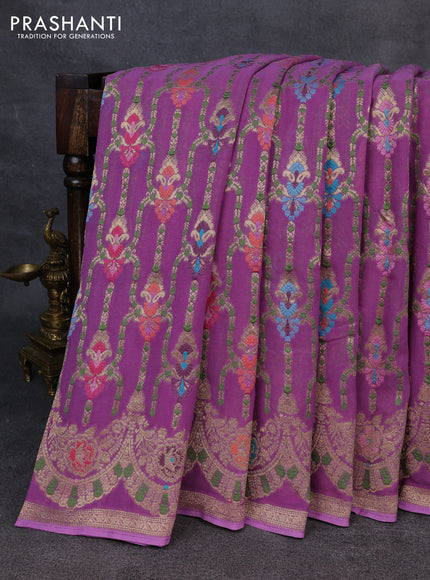 Banarasi semi georgette saree lavender with allover thread & zari weaves and woven border