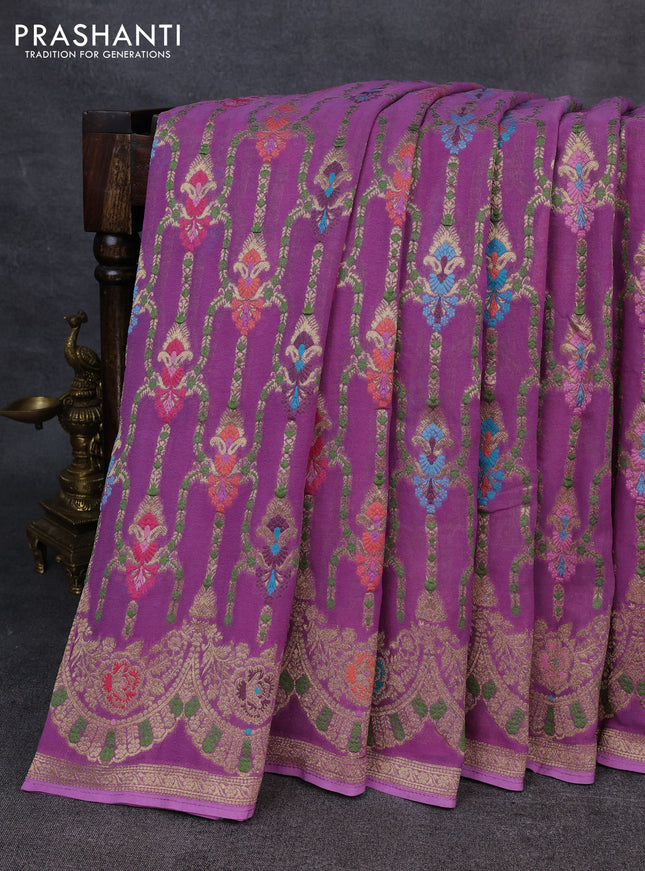 Banarasi semi georgette saree lavender with allover thread & zari weaves and woven border