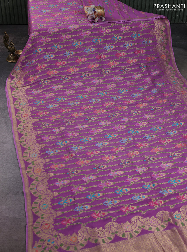 Banarasi semi georgette saree lavender with allover thread & zari weaves and woven border