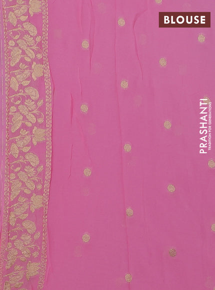 Banarasi semi georgette saree pink with allover thread & zari weaves and woven border