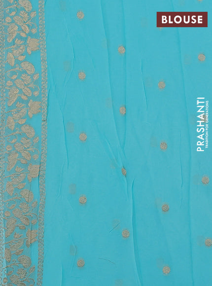Banarasi semi georgette saree teal blue with allover thread & zari weaves and woven border