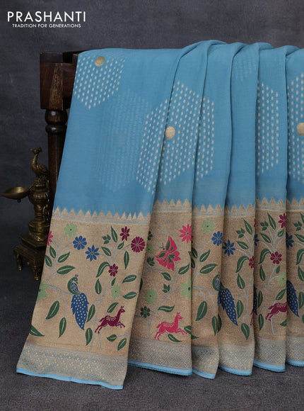 Banarasi semi georgette saree pastel blue with allover thread & zari weaves and woven border