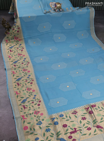 Banarasi semi georgette saree pastel blue with allover thread & zari weaves and woven border