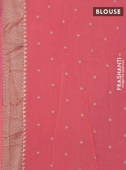 Banarasi semi georgette saree peach orange with allover thread & zari woven buttas and paithani style border