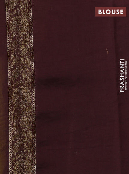 Chiniya silk saree mehendi green and coffee brown with allover thread & zari woven buttas and woven border