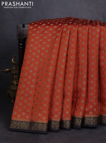 Chiniya silk saree orange and black with allover thread & zari woven buttas and woven border