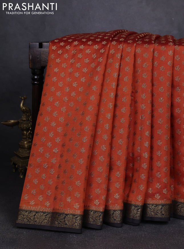 Chiniya silk saree orange and black with allover thread & zari woven buttas and woven border