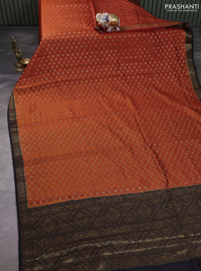 Chiniya silk saree orange and black with allover thread & zari woven buttas and woven border