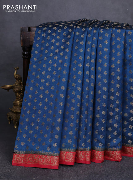 Chiniya silk saree peacock blue and maroon with allover thread & zari woven buttas and woven border