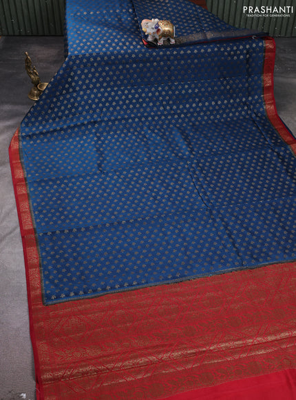 Chiniya silk saree peacock blue and maroon with allover thread & zari woven buttas and woven border