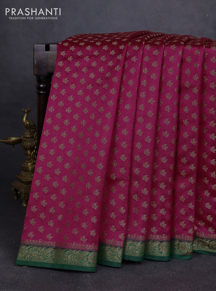 Chiniya silk saree magenta pink and green with allover thread & zari woven buttas and woven border