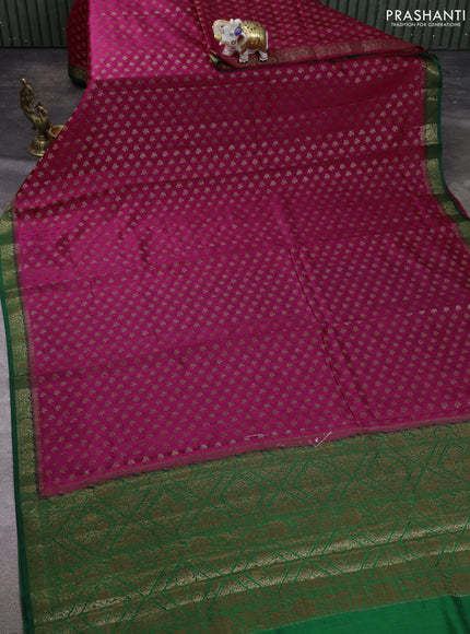 Chiniya silk saree magenta pink and green with allover thread & zari woven buttas and woven border