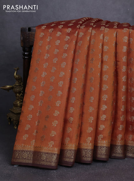 Chiniya silk saree orange and coffee brown with allover thread & zari woven buttas and woven border