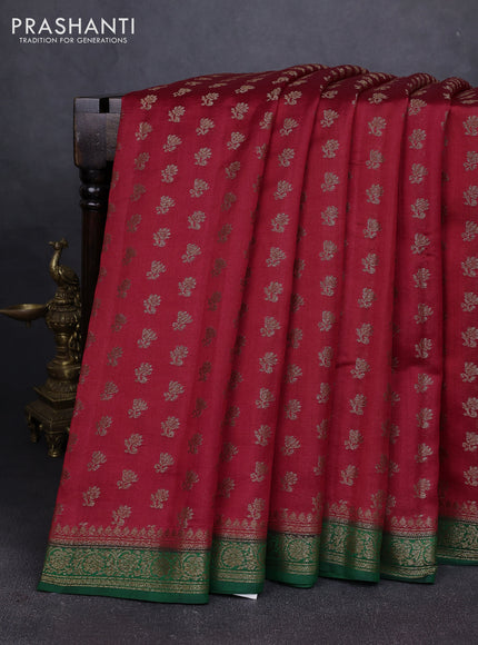 Chiniya silk saree maroon and green with allover thread & zari woven buttas and woven border