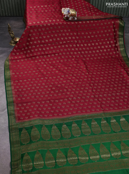 Chiniya silk saree maroon and green with allover thread & zari woven buttas and woven border