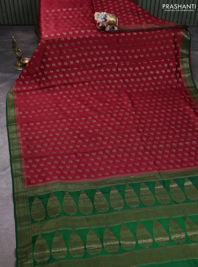 Chiniya silk saree maroon and green with allover thread & zari woven buttas and woven border