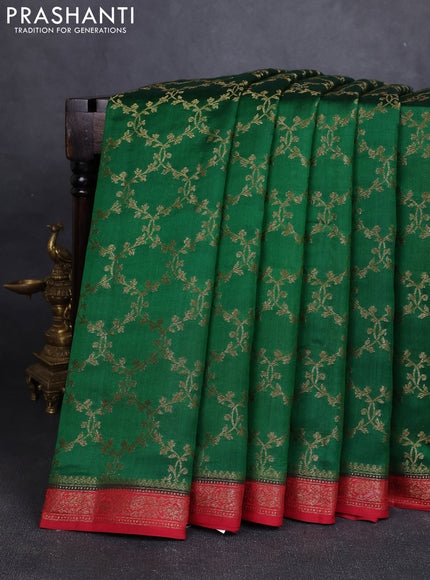 Chiniya silk saree green and maroon with allover thread & zari woven buttas and woven border