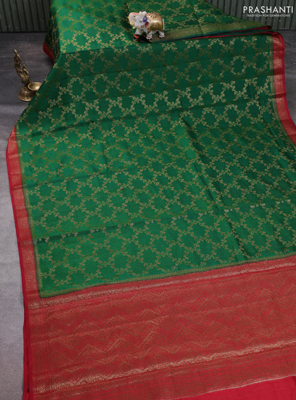 Chiniya silk saree green and maroon with allover thread & zari woven buttas and woven border