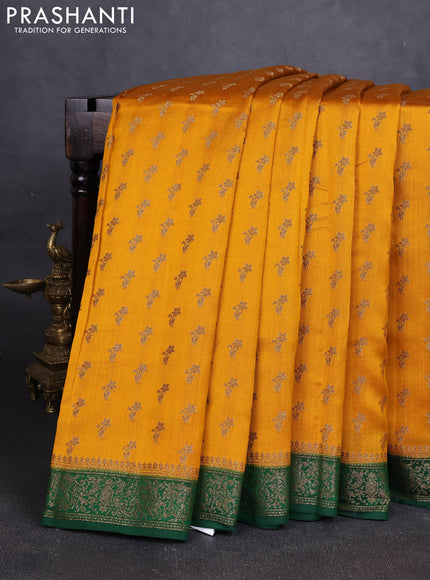 Chiniya silk saree mustard yellow and green with allover thread & zari woven buttas and woven border