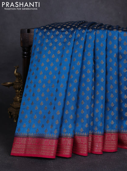 Chiniya silk saree peacock blue and dark pink with allover thread & zari woven buttas and woven border