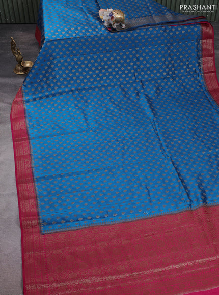 Chiniya silk saree peacock blue and dark pink with allover thread & zari woven buttas and woven border