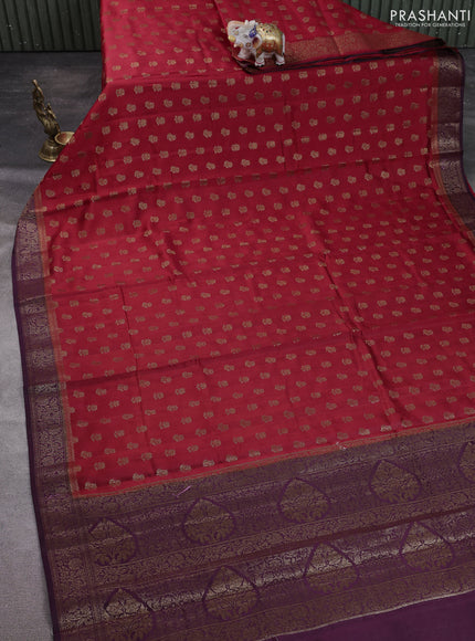 Chiniya silk saree maroon and wine shade with allover thread & zari woven buttas and woven border