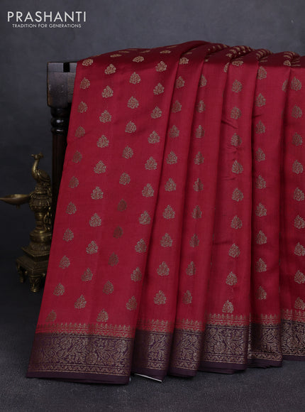 Chiniya silk saree maroon and coffee brown with allover thread & zari woven buttas and woven border