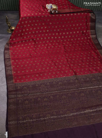 Chiniya silk saree maroon and coffee brown with allover thread & zari woven buttas and woven border