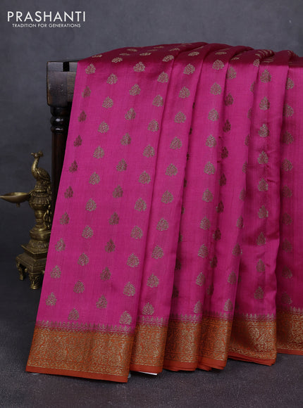 Chiniya silk saree magenta pink and red with allover thread & zari woven buttas and woven border