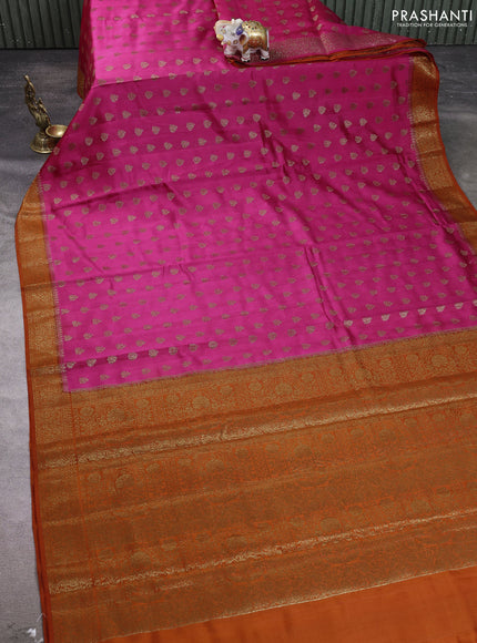 Chiniya silk saree magenta pink and red with allover thread & zari woven buttas and woven border