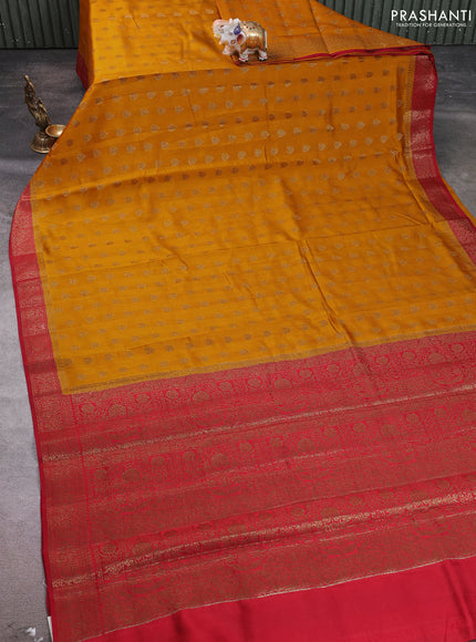 Chiniya silk saree mustard yellow and maroon with allover thread & zari woven buttas and woven border