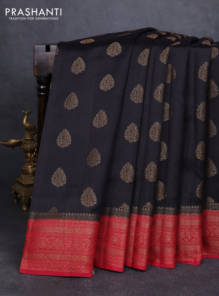 Chiniya silk saree black and maroon with allover thread & zari woven buttas and woven border