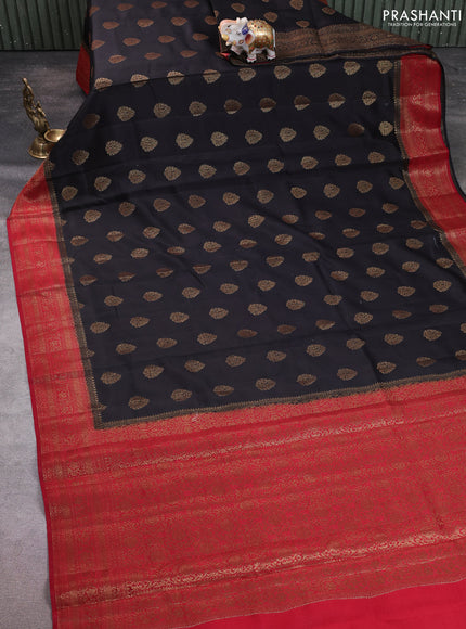Chiniya silk saree black and maroon with allover thread & zari woven buttas and woven border