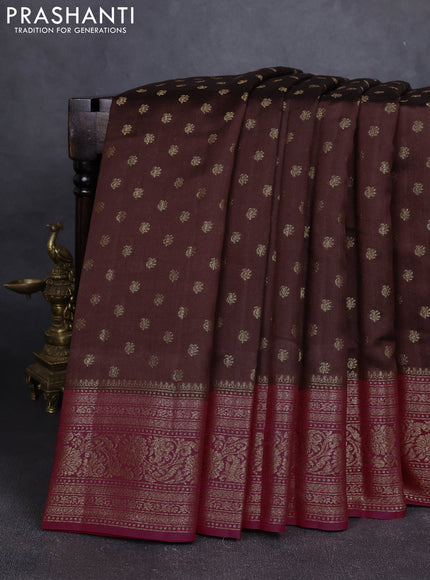 Chiniya silk saree coffee brown and maroon with allover thread & zari woven buttas and woven border