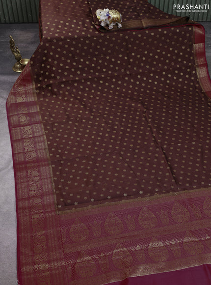 Chiniya silk saree coffee brown and maroon with allover thread & zari woven buttas and woven border