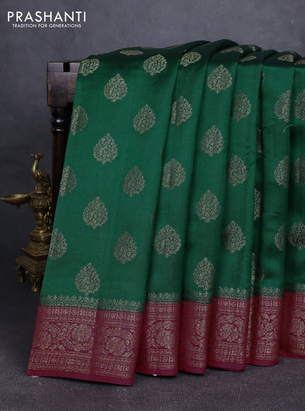 Chiniya silk saree green and maroon with allover thread & zari woven buttas and woven border
