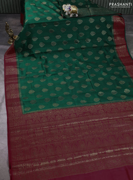 Chiniya silk saree green and maroon with allover thread & zari woven buttas and woven border