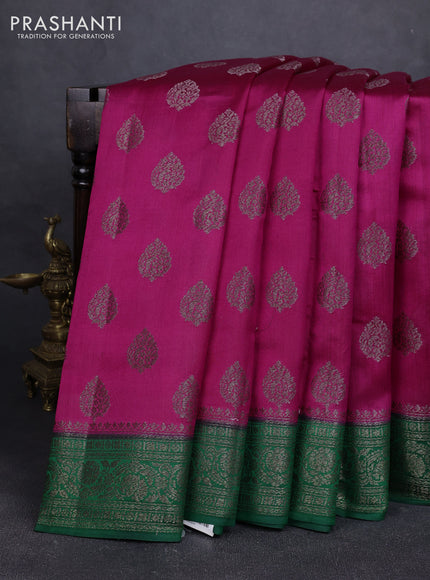 Chiniya silk saree magenta pink and green with allover thread & zari woven buttas and woven border