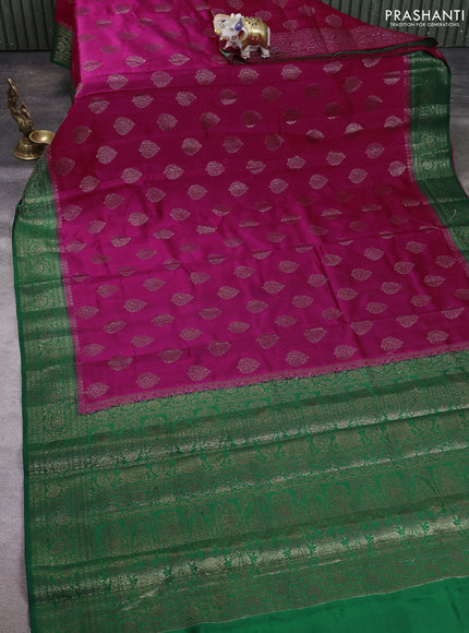 Chiniya silk saree magenta pink and green with allover thread & zari woven buttas and woven border
