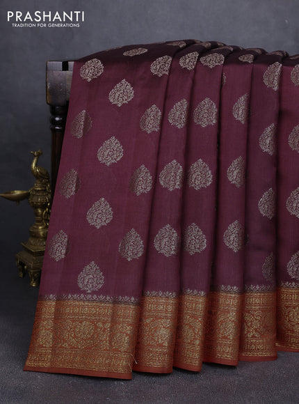 Chiniya silk saree wine shade and maroon with allover thread & zari woven buttas and woven border