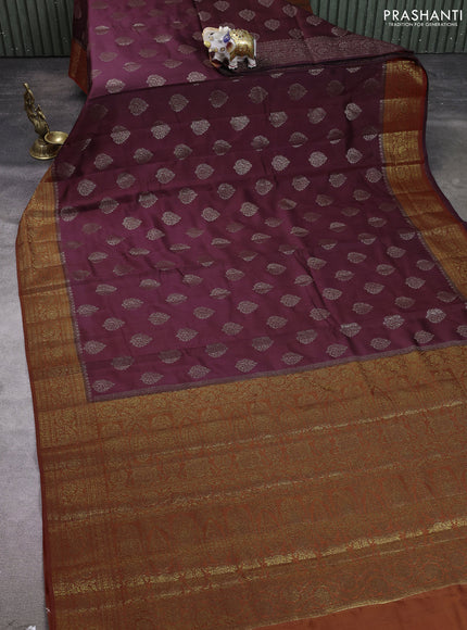 Chiniya silk saree wine shade and maroon with allover thread & zari woven buttas and woven border